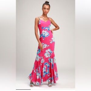 NWT LULUS Wandering Wendy Magenta Floral Print Maxi Dress Size M